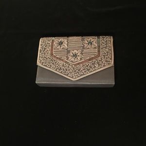 Slate Grey Beaded Cocktail Clutch w/ Strap Inside